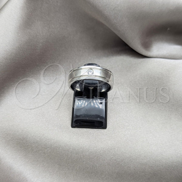 Stainless Steel Mens Ring, with White Crystal, Polished, Steel Finish, 01.63.0727.07 (Size 7)