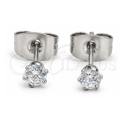 Stainless Steel Stud Earring, with White Cubic Zirconia, Matte Finish, Steel Finish, 02.63.2848