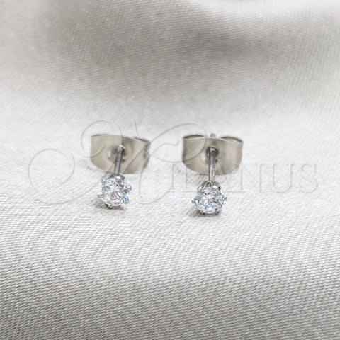 Stainless Steel Stud Earring, with White Cubic Zirconia, Matte Finish, Steel Finish, 02.63.2848