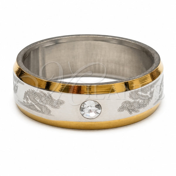 Stainless Steel Mens Ring, Dragon-Fly Design, with White Crystal, Polished, Two Tone, 01.63.0737.05 (Size 5)