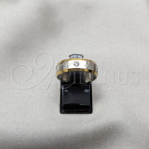 Stainless Steel Mens Ring, Dragon-Fly Design, with White Crystal, Polished, Two Tone, 01.63.0737.05 (Size 5)