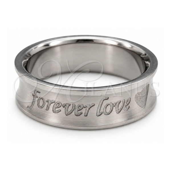 Stainless Steel Mens Ring, Love and Heart Design, Polished, Steel Finish, 01.63.0738.07 (Size 7)