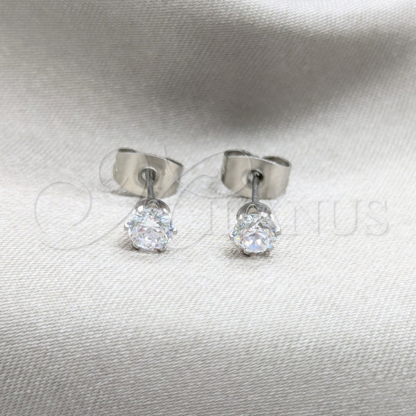 Stainless Steel Stud Earring, with White Cubic Zirconia, Matte Finish, Steel Finish, 02.63.2849