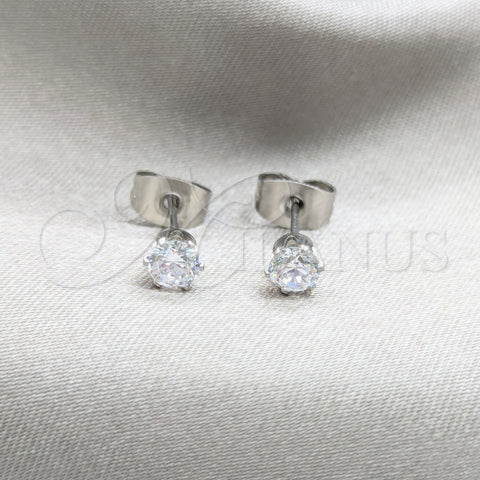 Stainless Steel Stud Earring, with White Cubic Zirconia, Matte Finish, Steel Finish, 02.63.2849