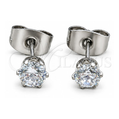 Stainless Steel Stud Earring, with White Cubic Zirconia, Matte Finish, Steel Finish, 02.63.2849