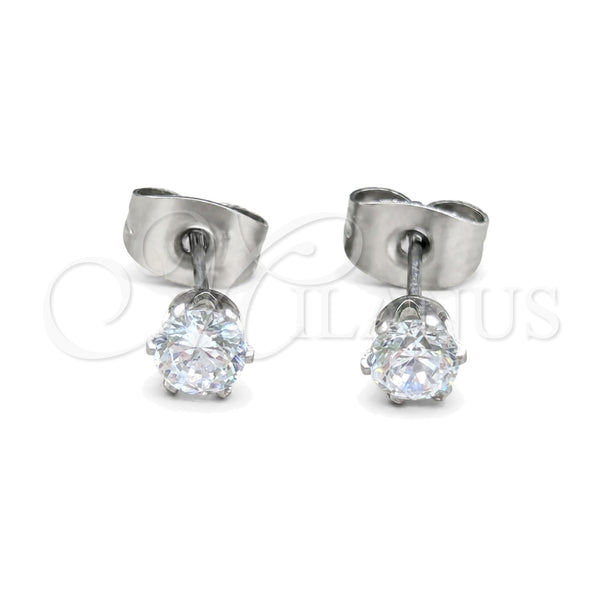 Stainless Steel Stud Earring, with White Cubic Zirconia, Matte Finish, Steel Finish, 02.63.2849