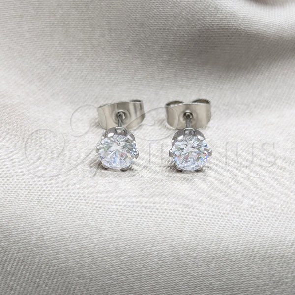 Stainless Steel Stud Earring, with White Cubic Zirconia, Matte Finish, Steel Finish, 02.63.2850