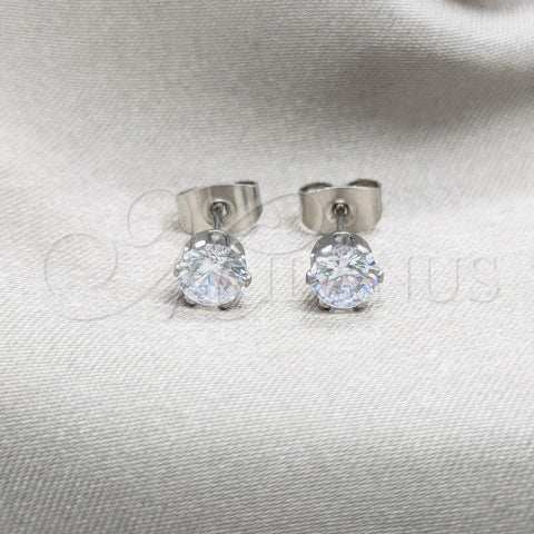 Stainless Steel Stud Earring, with White Cubic Zirconia, Matte Finish, Steel Finish, 02.63.2850