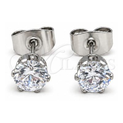 Stainless Steel Stud Earring, with White Cubic Zirconia, Matte Finish, Steel Finish, 02.63.2850