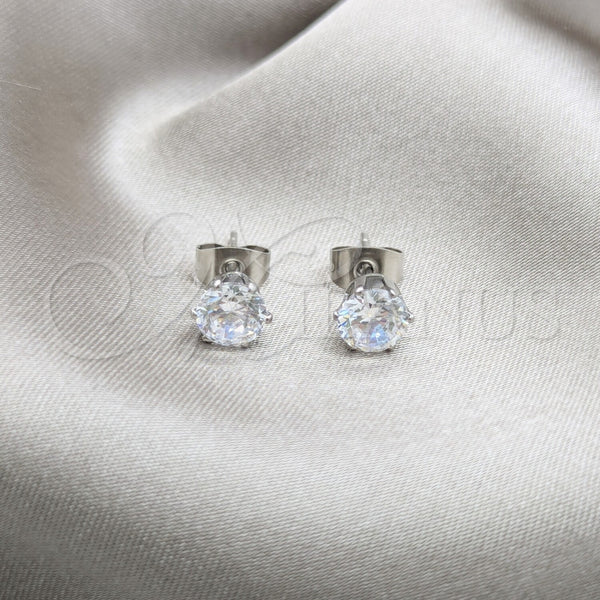 Stainless Steel Stud Earring, with White Cubic Zirconia, Matte Finish, Steel Finish, 02.63.2851