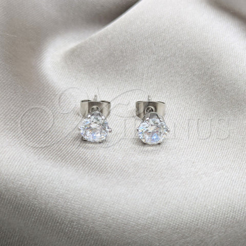 Stainless Steel Stud Earring, with White Cubic Zirconia, Matte Finish, Steel Finish, 02.63.2851