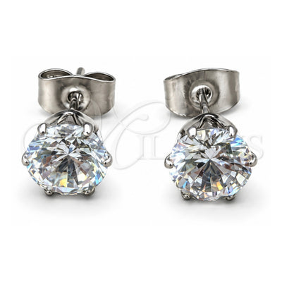 Stainless Steel Stud Earring, with White Cubic Zirconia, Matte Finish, Steel Finish, 02.63.2852