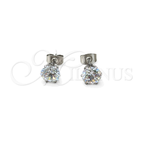 Stainless Steel Stud Earring, with White Cubic Zirconia, Matte Finish, Steel Finish, 02.63.2852
