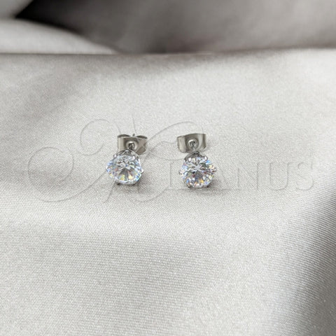 Stainless Steel Stud Earring, with White Cubic Zirconia, Matte Finish, Steel Finish, 02.63.2852