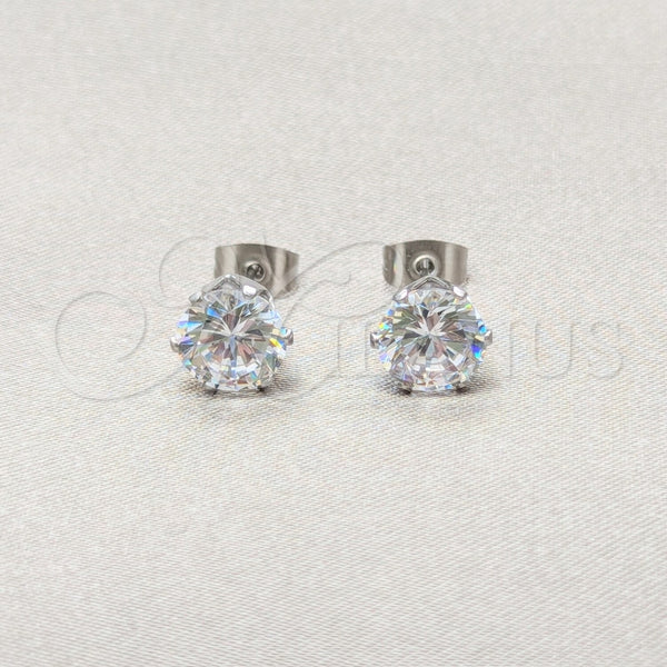 Stainless Steel Stud Earring, with White Cubic Zirconia, Matte Finish, Steel Finish, 02.63.2853