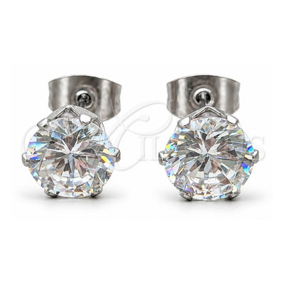 Stainless Steel Stud Earring, with White Cubic Zirconia, Matte Finish, Steel Finish, 02.63.2853