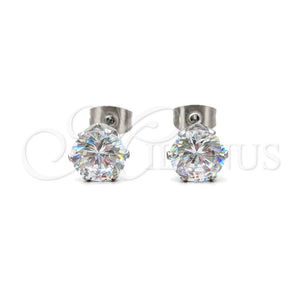 Stainless Steel Stud Earring, with White Cubic Zirconia, Matte Finish, Steel Finish, 02.63.2853