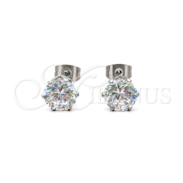 Stainless Steel Stud Earring, with White Cubic Zirconia, Matte Finish, Steel Finish, 02.63.2853