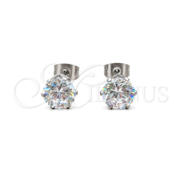 Stainless Steel Stud Earring, with White Cubic Zirconia, Matte Finish, Steel Finish, 02.63.2853