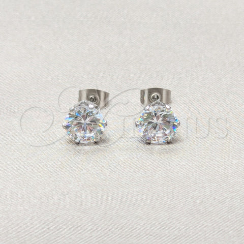 Stainless Steel Stud Earring, with White Cubic Zirconia, Matte Finish, Steel Finish, 02.63.2853