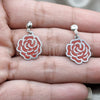 Stainless Steel Stud Earring, Flower Design, Red Enamel Finish, Steel Finish, 02.63.2854