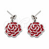 Stainless Steel Stud Earring, Flower Design, Red Enamel Finish, Steel Finish, 02.63.2854