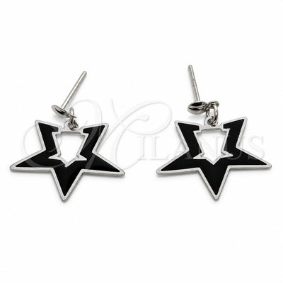 Stainless Steel Stud Earring, Star Design, Black Enamel Finish, Steel Finish, 02.63.2855