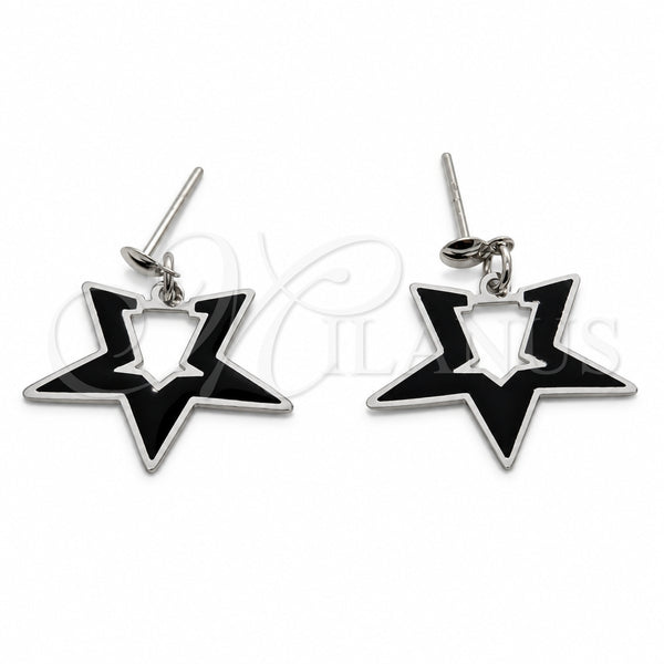 Stainless Steel Stud Earring, Star Design, Black Enamel Finish, Steel Finish, 02.63.2855