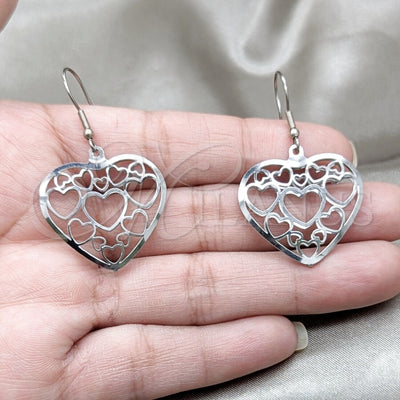 Stainless Steel Long Earring, Heart Design, Polished, Steel Finish, 02.63.2856