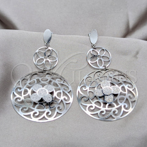 Stainless Steel Long Earring, Flower Design, Polished, Steel Finish, 02.63.2858