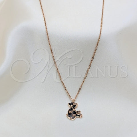 Stainless Steel Pendant Necklace, Teddy Bear Design, Polished, Rose Gold Finish, 04.63.1432.18