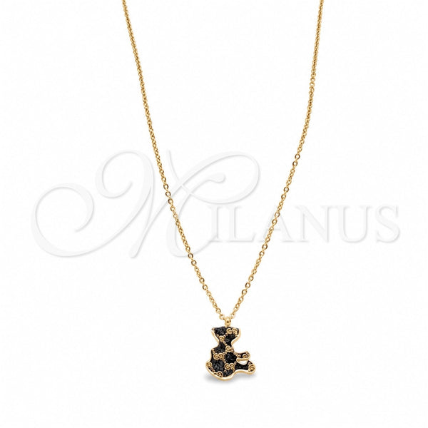 Stainless Steel Pendant Necklace, Teddy Bear Design, Polished, Rose Gold Finish, 04.63.1432.18 (01 MM Thickness, 18 Inches Length)