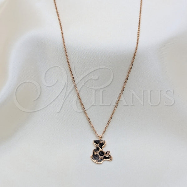 Stainless Steel Pendant Necklace, Teddy Bear Design, Polished, Rose Gold Finish, 04.63.1432.18 (01 MM Thickness, 18 Inches Length)