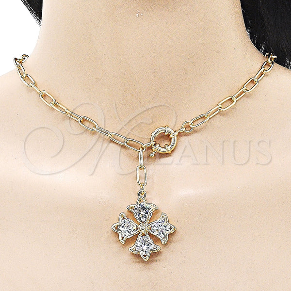 Gold Filled Necklace — Pendant Necklace Four-leaf Clover and Flower Design with — alternate product view — SKU 161384 | Oro Laminado collar — Pendant Necklace Four-leaf Clover and flor diseño with — SKU 161384