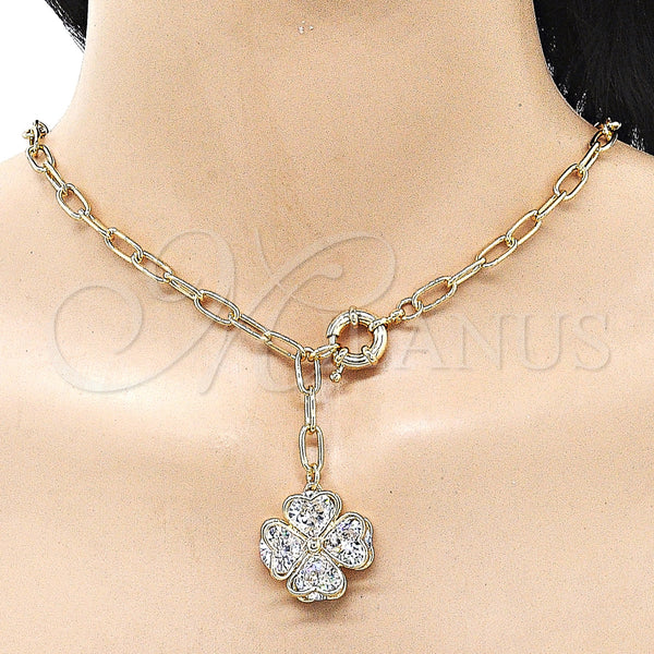 Gold Filled Necklace — Pendant Necklace Four-leaf Clover and Heart Design with — alternate product view — SKU 161385 | Oro Laminado collar — Pendant Necklace Four-leaf Clover and corazón diseño with — SKU 161385