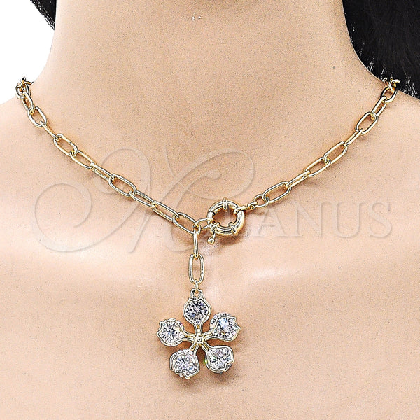 Gold Filled Necklace — Pendant Necklace Flower and Rolo Design with White — alternate product view — SKU 161386 | Oro Laminado collar — Pendant Necklace flor and Rolo diseño with blanco — SKU 161386
