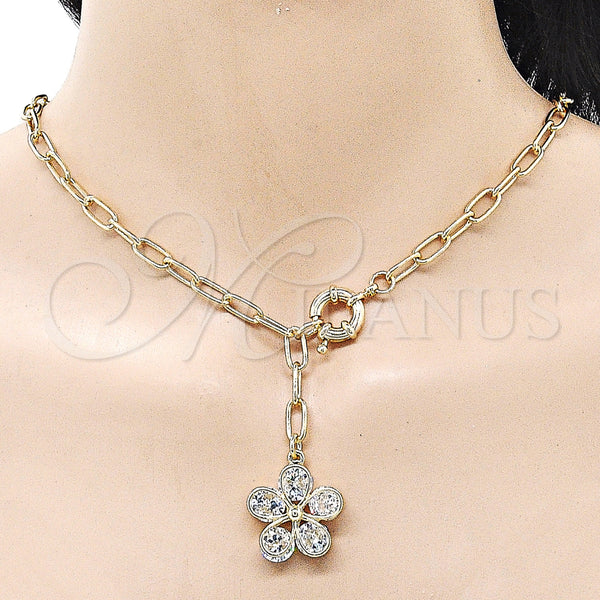 Gold Filled Necklace — Fancy Necklace Flower Design with White Cubic Zirconia — alternate product view — SKU 161387 | Oro Laminado collar — elegante Necklace flor diseño with blanco Cubic Zirconia — SKU 161387