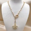Oro Laminado Fancy Necklace, Gold Filled Style Flower Design, with White Cubic Zirconia, Polished, Golden Finish, 04.63.1439.20 (Thickness, 20 Inches Length)