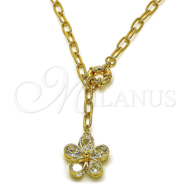 Oro Laminado Fancy Necklace, Gold Filled Style Flower Design, with White Cubic Zirconia, Polished, Golden Finish, 04.63.1439.20 (Thickness, 20 Inches Length)