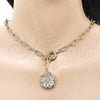 Oro Laminado Fancy Necklace, Gold Filled Style Flower and Heart Design, with White Cubic Zirconia, Polished, Golden Finish, 04.63.1440.20 (Thickness, 20 Inches Length)
