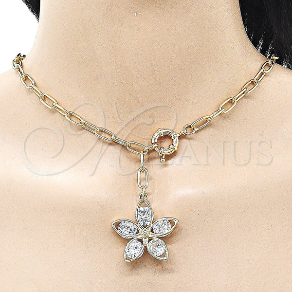 Gold Filled Necklace — Fancy Necklace Flower Design with White Cubic Zirconia — alternate product view — SKU 161389 | Oro Laminado collar — elegante Necklace flor diseño with blanco Cubic Zirconia — SKU 161389