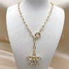 Oro Laminado Fancy Necklace, Gold Filled Style Flower Design, with White Cubic Zirconia, Polished, Golden Finish, 04.63.1441.20 (Thickness, 20 Inches Length)