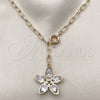 Oro Laminado Fancy Necklace, Gold Filled Style Flower Design, with White Cubic Zirconia, Polished, Golden Finish, 04.63.1441.20 (Thickness, 20 Inches Length)