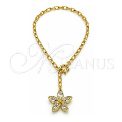 Oro Laminado Fancy Necklace, Gold Filled Style Flower Design, with White Cubic Zirconia, Polished, Golden Finish, 04.63.1441.20 (Thickness, 20 Inches Length)