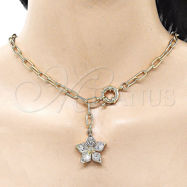 Gold Filled Necklace — Fancy Necklace Flower and Rolo Design with White — alternate product view — SKU 161390 | Oro Laminado collar — elegante Necklace flor and Rolo diseño with blanco — SKU 161390