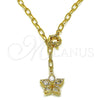 Oro Laminado Fancy Necklace, Gold Filled Style Flower and Rolo Design, with White Cubic Zirconia, Polished, Golden Finish, 04.63.1442.20 (Thickness, 20 Inches Length)