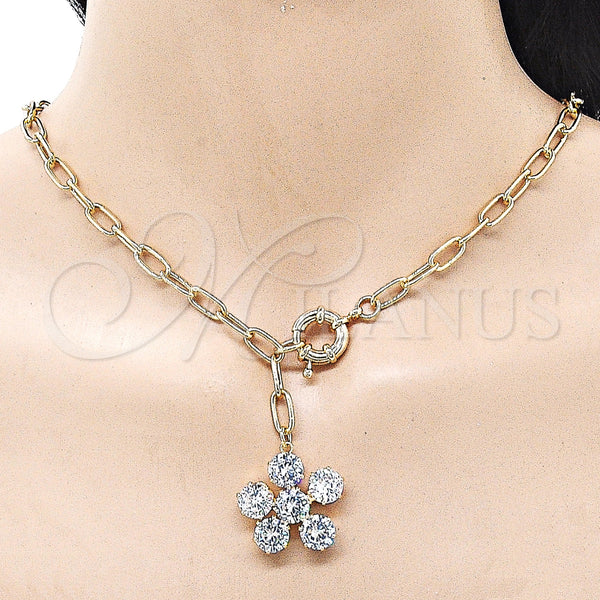 Gold Filled Necklace — Fancy Necklace Flower and Rolo Design with White — alternate product view — SKU 161392 | Oro Laminado collar — elegante Necklace flor and Rolo diseño with blanco — SKU 161392