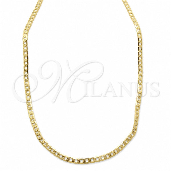 Oro Laminado Basic Necklace, Gold Filled Style Pave Cuban Design, Polished, Golden Finish, 04.32.0567.22 (04 MM Thickness, 22 Inches Length)