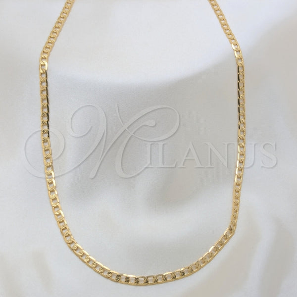 Oro Laminado Basic Necklace, Gold Filled Style Pave Cuban Design, Polished, Golden Finish, 04.32.0567.20