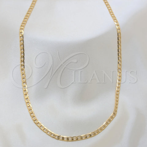 Oro Laminado Basic Necklace, Gold Filled Style Pave Cuban Design, Polished, Golden Finish, 04.32.0567.20